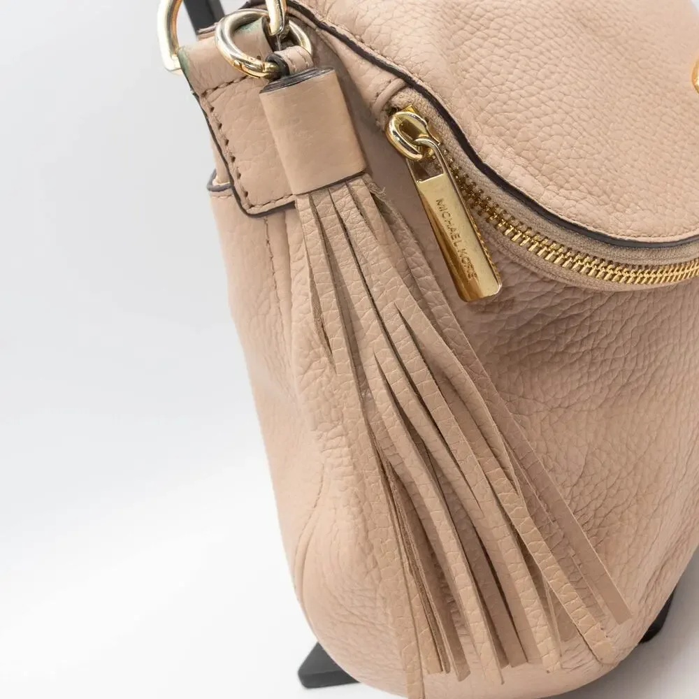 MICHAEL KORS Bedford Beige Leather Shoulder Bag Medium Handbag Tassel Gold